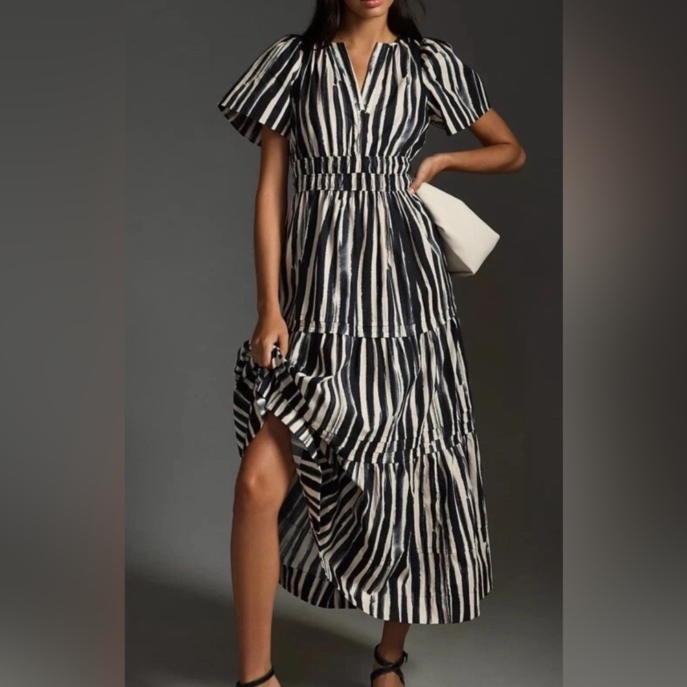 Anthropologie Black and White Carbon Striped Maxi Dress Size XS